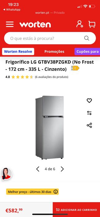Frigorífico LG 335L frost free