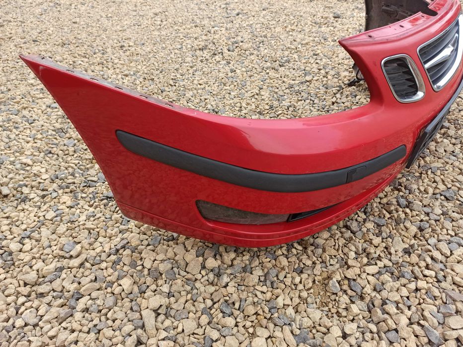 Zderzak przód Kpl Halogeny Kratki Grill SAAB 9-3 II 02-07 Czerwony BDB