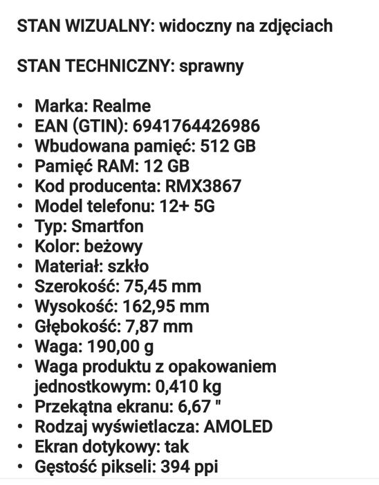 Smartfon  poco realme 12 + 512gb