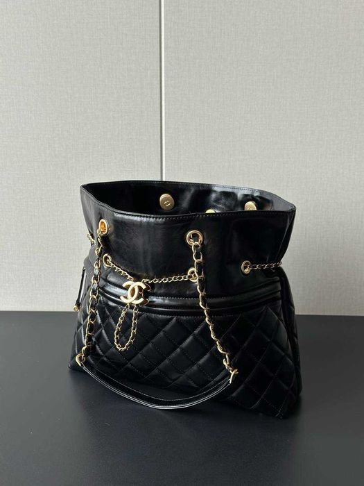 Torebka shopper CHANEL, duży rozmiar (czarno-złota)