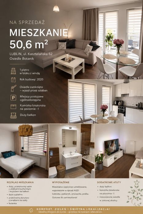Mieszkanie na sprzedaż, 2 pokoje, 51 m², Lublin