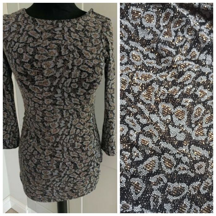 TOPSHOP XS-S błyszcząca sukienka mini sylwestrowa srebrna