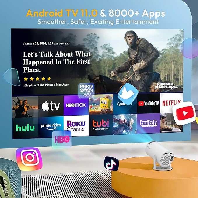 Projektor Mini 4K 1080P XGODY Gimbal 3 WiFi 6, Bluetooth Android 11