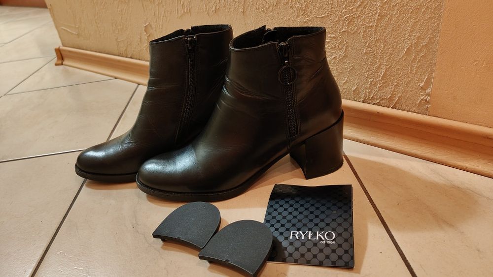 Ryłko skórzane buty kozaczki damskie lekko ocieplane, rozmiar 37