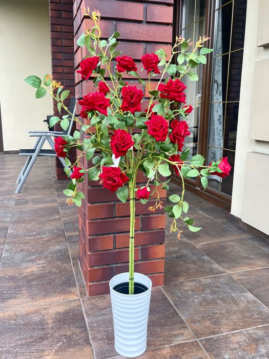 Sztuczne Drzewko Kwitnąca Czerwona Róża 115 cm
