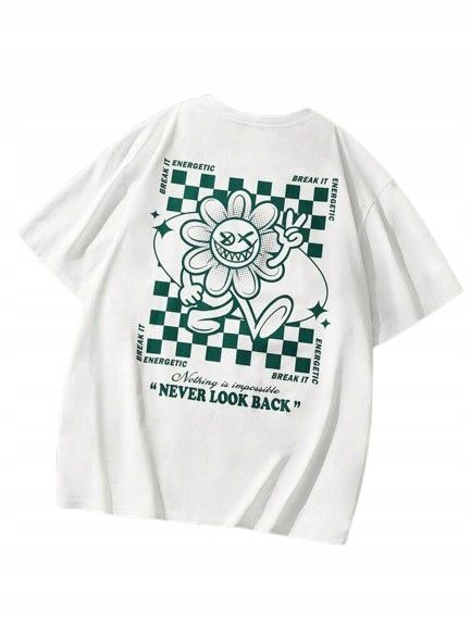 Shein biały tshirt męski z nadrukiem kwiat i napisem 2xl 1kc