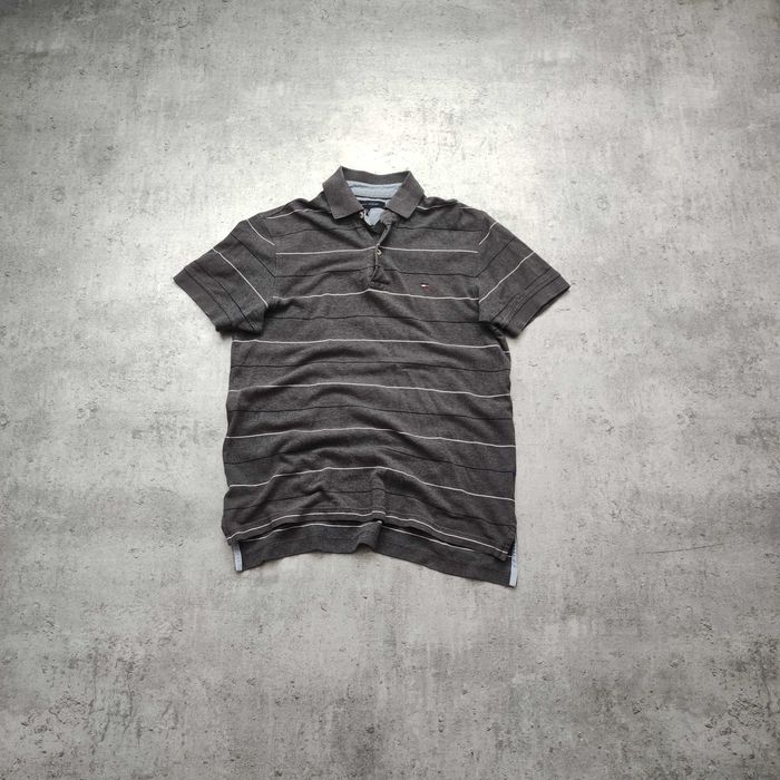 MĘSKA Koszulka PPREMIUM Bawełna Paski Szara Tommy Hilfiger TH Polo