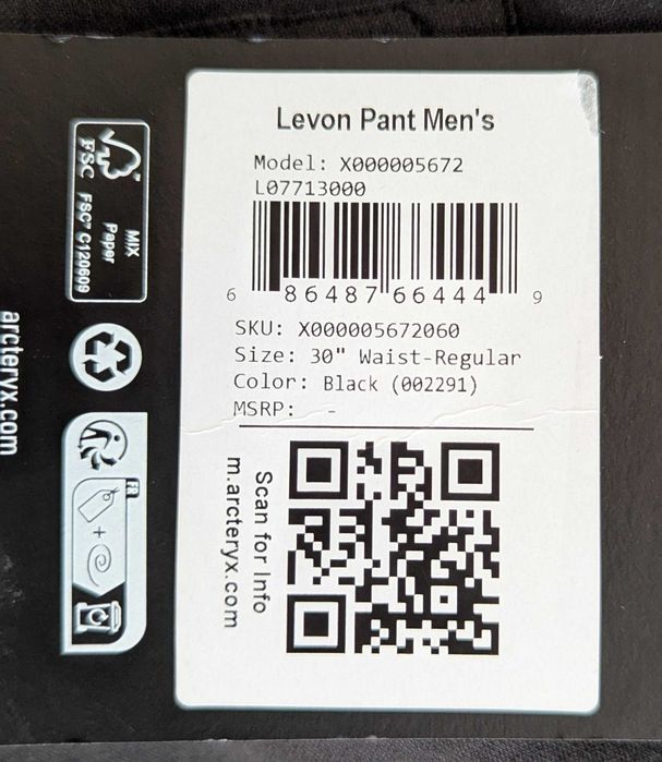 Spodnie męskie Arcteryx Levon, czarne roz. 30