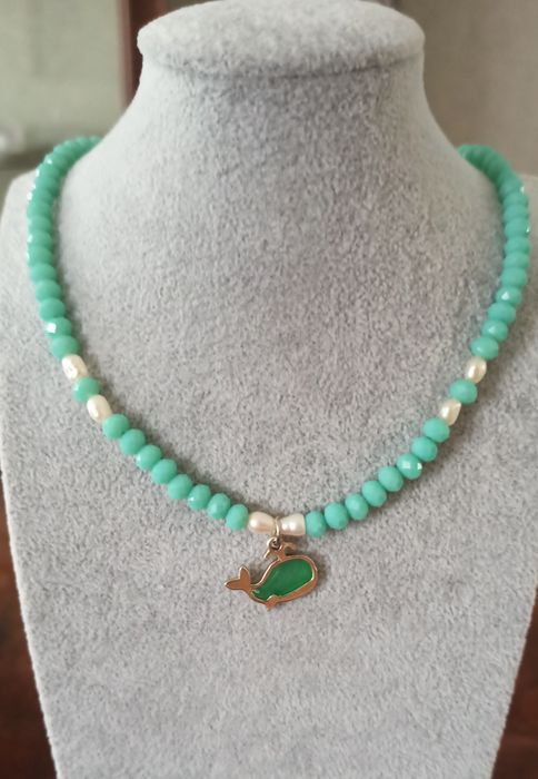 Намисто чокер, річкові перли, в позолоті, авторська робота