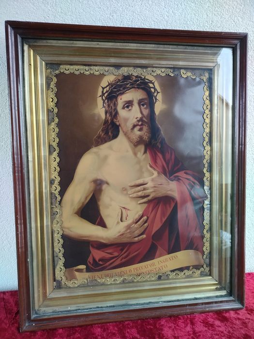 Chrystus Bolesny stary piekny przedwojenny obraz Oleodruk