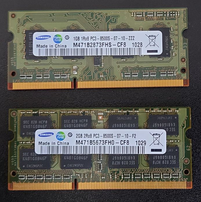 Pamięć RAM DDR3 do laptopa Samsung 2GB + 1GB (Łącznie 3GB) PC3-8500S