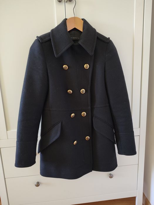 Płaszcz Zara XS militarny czarny dwurzędowy
