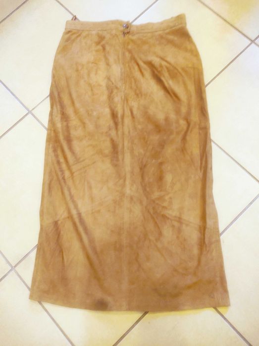 OuiSet maxi długa spódnica z naturalnej miękkiej skóry zamszowej