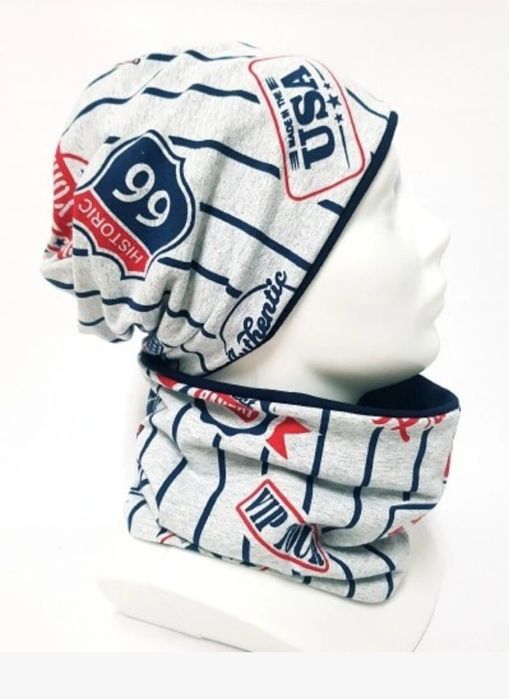 WYPRZEDAŻ Komplet Czapka Komin Nowy Podwójna Dresówka Jesień Zima