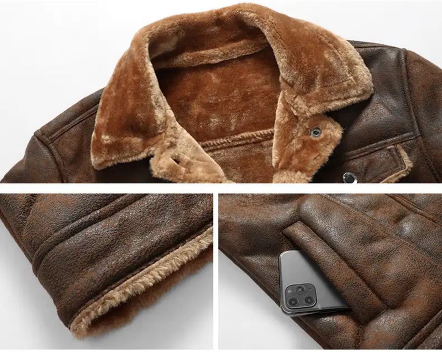 Męska kurtka zimowa pilotka kożuszek skórzana army styl wojskowa