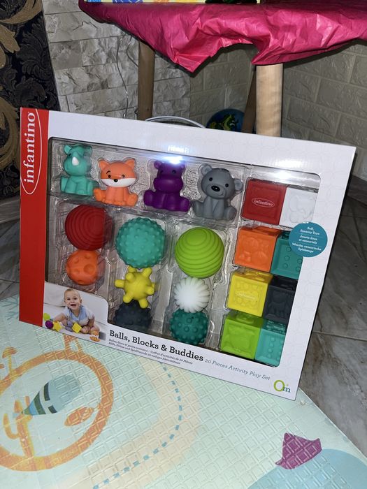 Іграшки для малюків INFANTINO набір Мʼячики Кубики Тваринки