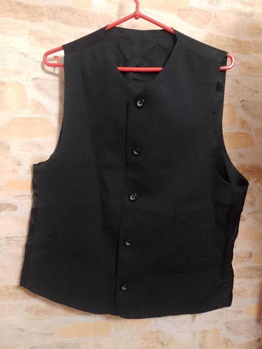 (S) Czarna, prążkowana kamizelka garniturowa z Londynu