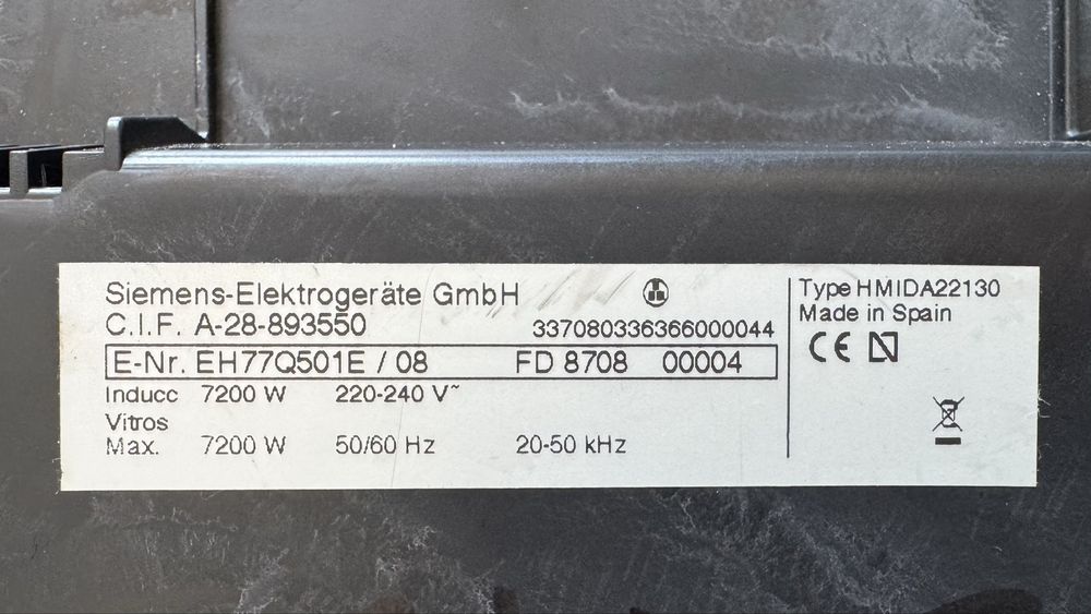 Placa de indução SIEMENS mod. EH77Q501E/08, usada, em excelente estado