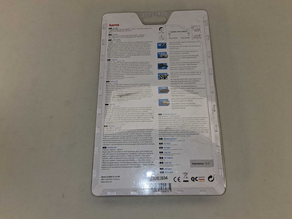 N219 Hama Kabel Satelitarny 1,5m 90° Wtyk F Sat Cable Impedancja 75Ohm