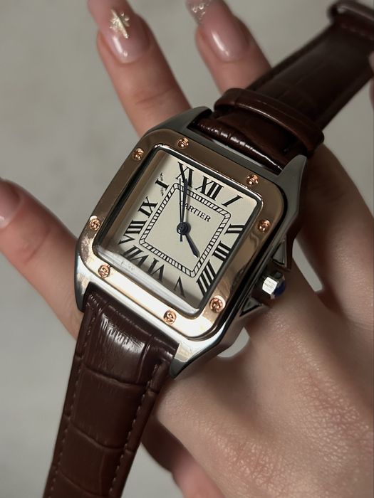 Чоловічий механічний годинник картье Cartier Santos brown/gold