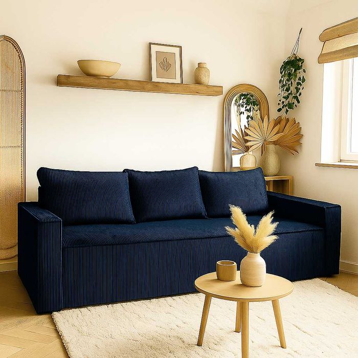 Kanapa sofa z funkcją spania KENZO sztruks poso, pojemnik na pościel