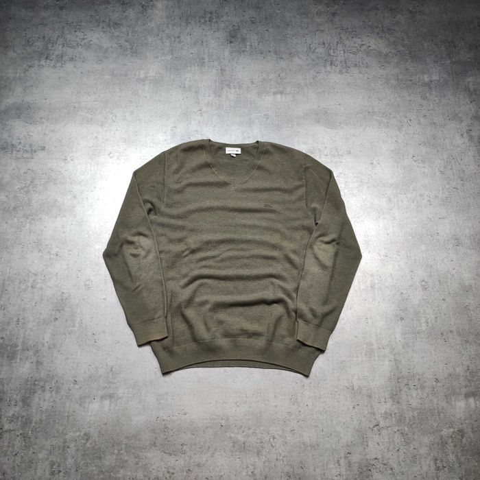 MĘSKI Elegancki Bawełna Sweter Pleciony Oliwka Lacoste France PREMIUM