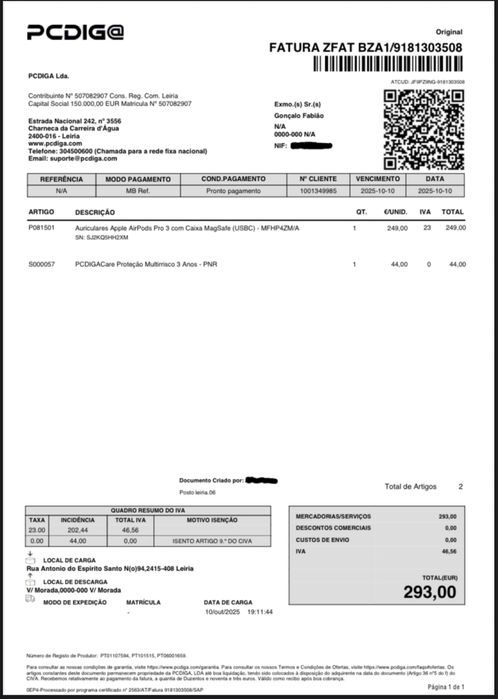 AirPods Pro 3 Novos + garantia PCDIGA 3 anos