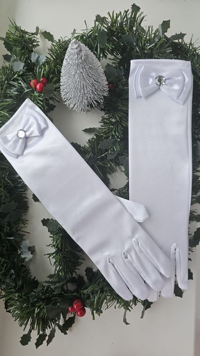 Дитячі білі чорні довгі вечірні рукавички театральні святкові до сукні