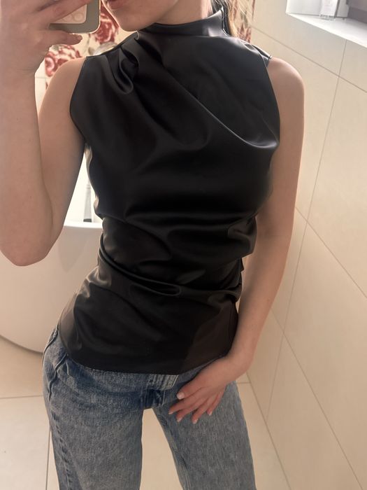 Шкіряний чорний жіночий топ , універсальний розмір