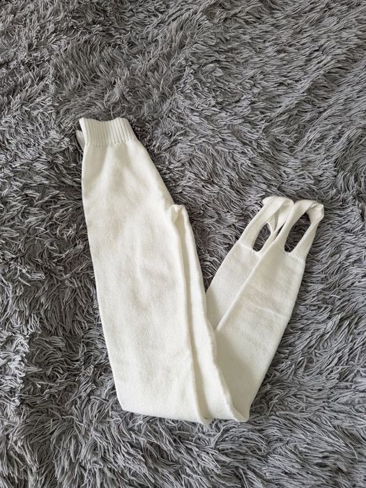 Лосини білі зі штрипками Cher17 лосины белые вязаные костюмные