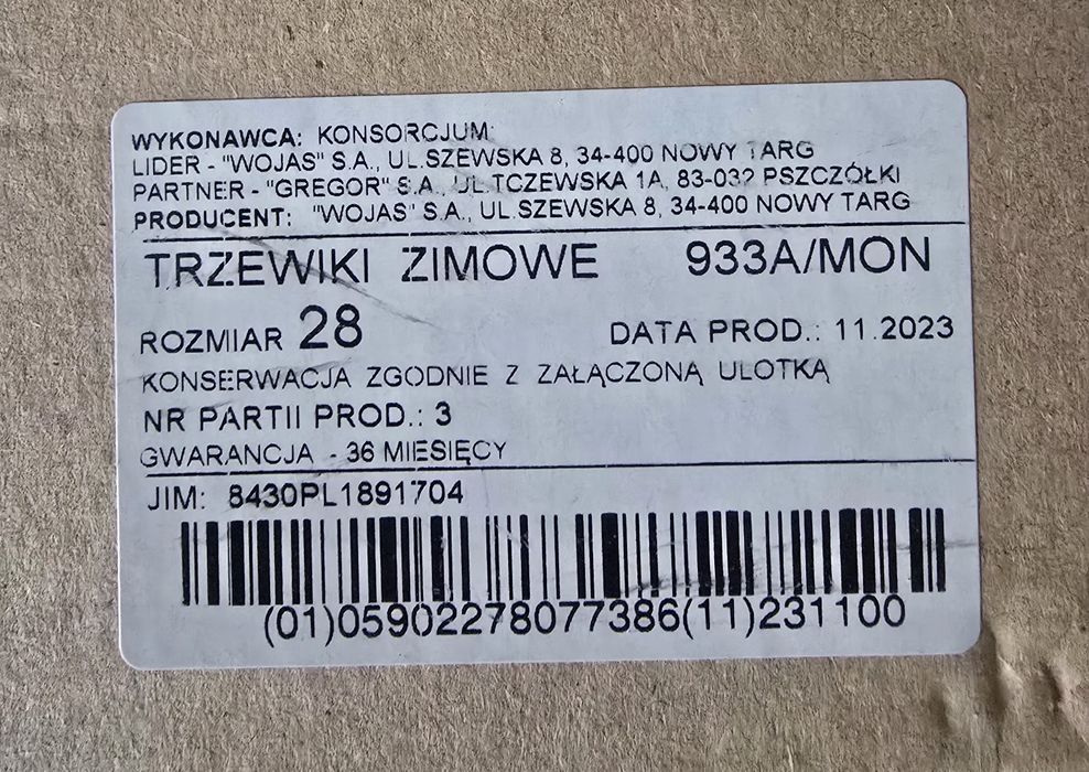 Buty wojskowe wojas zimowe 28