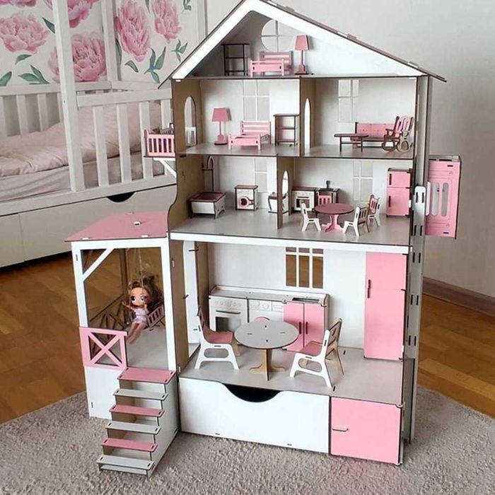 Ляльковий будиночок 93 см із ліфтом, терасою та меблями