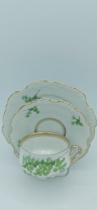 Porcelana Śląska OHME Szczawienko TRIO kawa Dekor Miłorząb