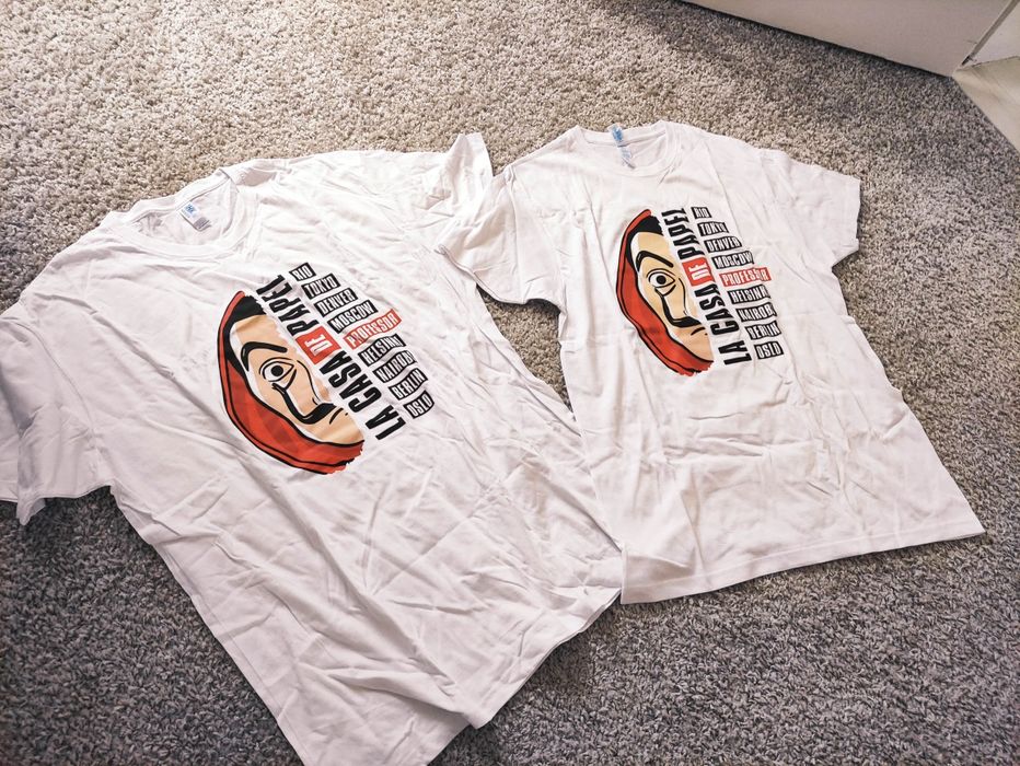 Nowy komplet dla pary par Dom z papieru koszulka T-shirt 100% bawełna