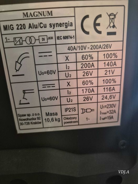 MIGOMAT INWERTOROWY 4w1 Magnum  mig220 ALU/CU Synergia 200A