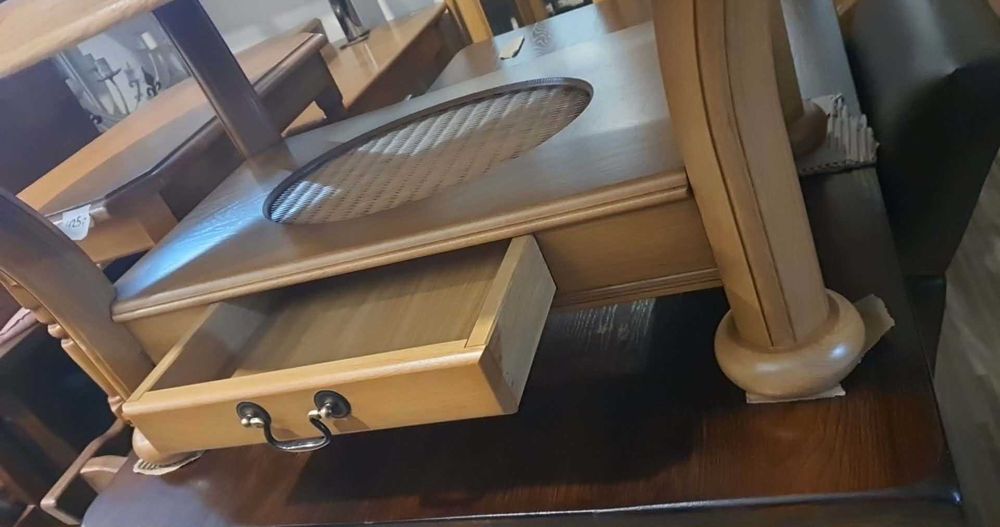 Ława stolik kawowy drewniana dębowa okrągła jasna ratan FV DOWÓZ
