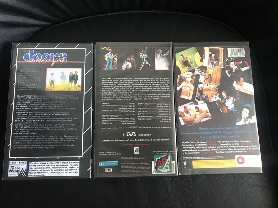 3 vhs VHS The Doors Sex Pistols Queen kasety kaseta wideo Video