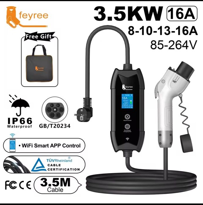 Зарядка GB/T 16А 3.5квт 32A 7кВт Feyree для VW ID.4  BYD zeekr honda