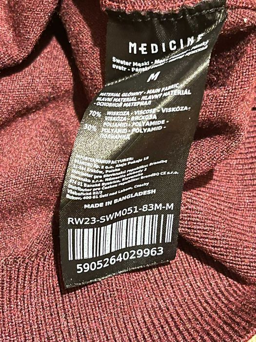 Sweter męski z golfem gładki kolor bordowy Medicine