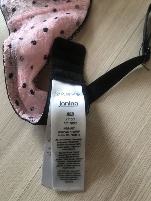 Biustonosz/stanik różowy w czarne kropki