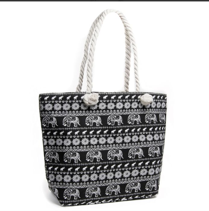 Велика пляжна сумка-тоут із  принтом слонів і ручками з мотузки