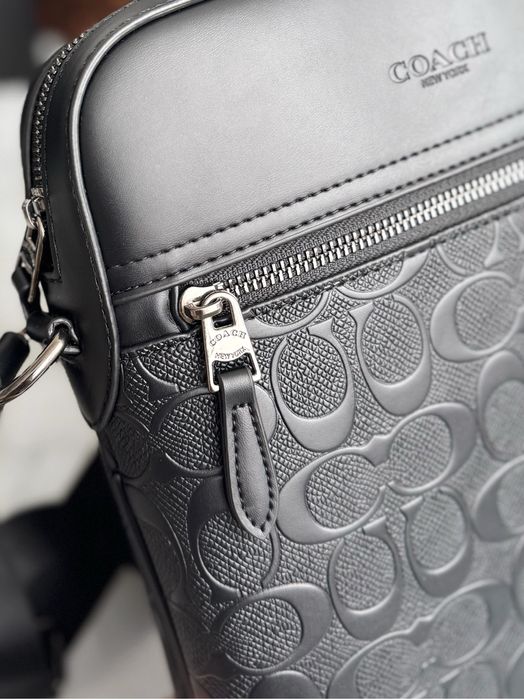 Чоловіча сумка Coach Houston Flight Bag Leather коач чорна коуч шкіра