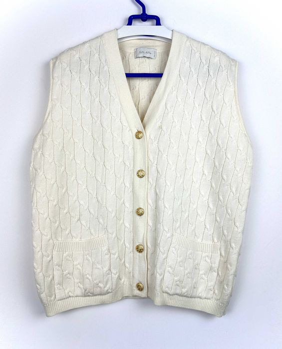 Kamizelka wełniana kremowa sweter bezrękawnik Italy r. L