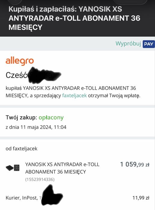 Yanosik xs + abonament w cenie