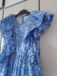 Плаття Zara міні, синє з білими квітами бавовна 100% розмір XS