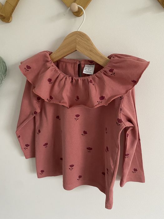 Bluzka lindex różowa 92 kwiatki kołnierzyk