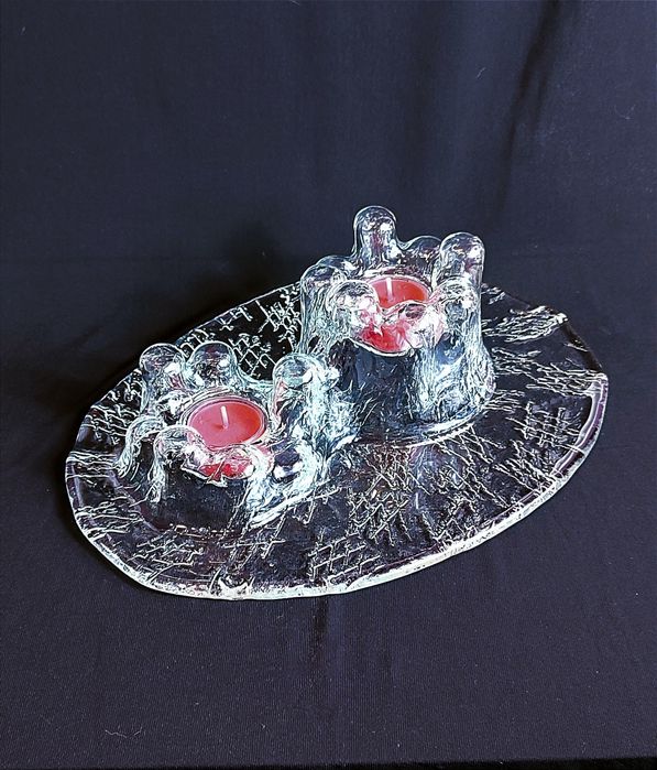 Świecznik Finlandia MUURLA szkło artystyczne Hand-made - ZAMEK LODOWY