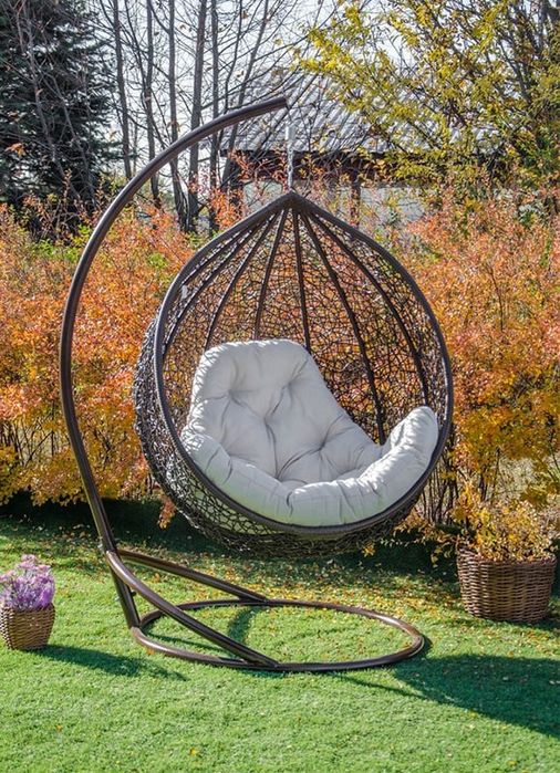 Подвесные металлические качели для дома и сада Кресло кокон из ротанга