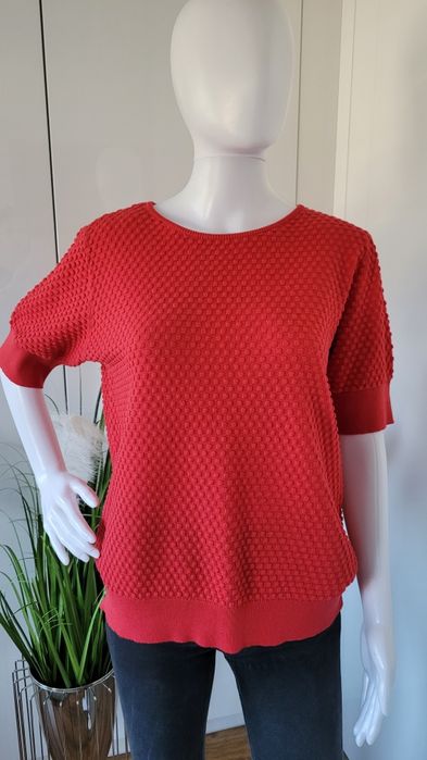 Sweter damski bawełniany z krótkim rękawem czerwony M