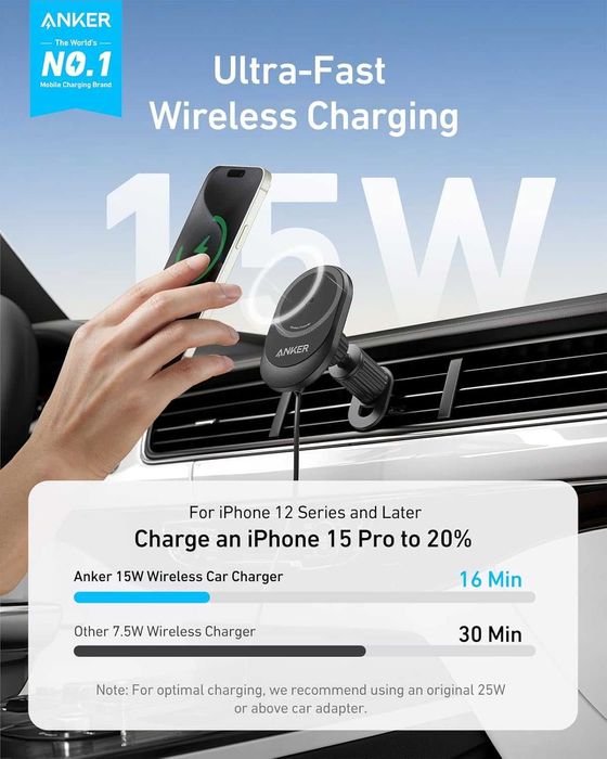Anker MagGo 15W Qi2 Wireless Car Charger 1 шт. NEW!